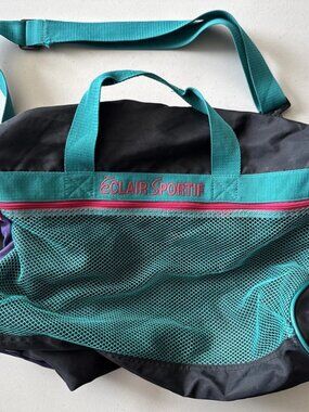 Vintage 90s ECLAIR SPORTIF Duffle Bag Teal Pink Purple Gym Travel